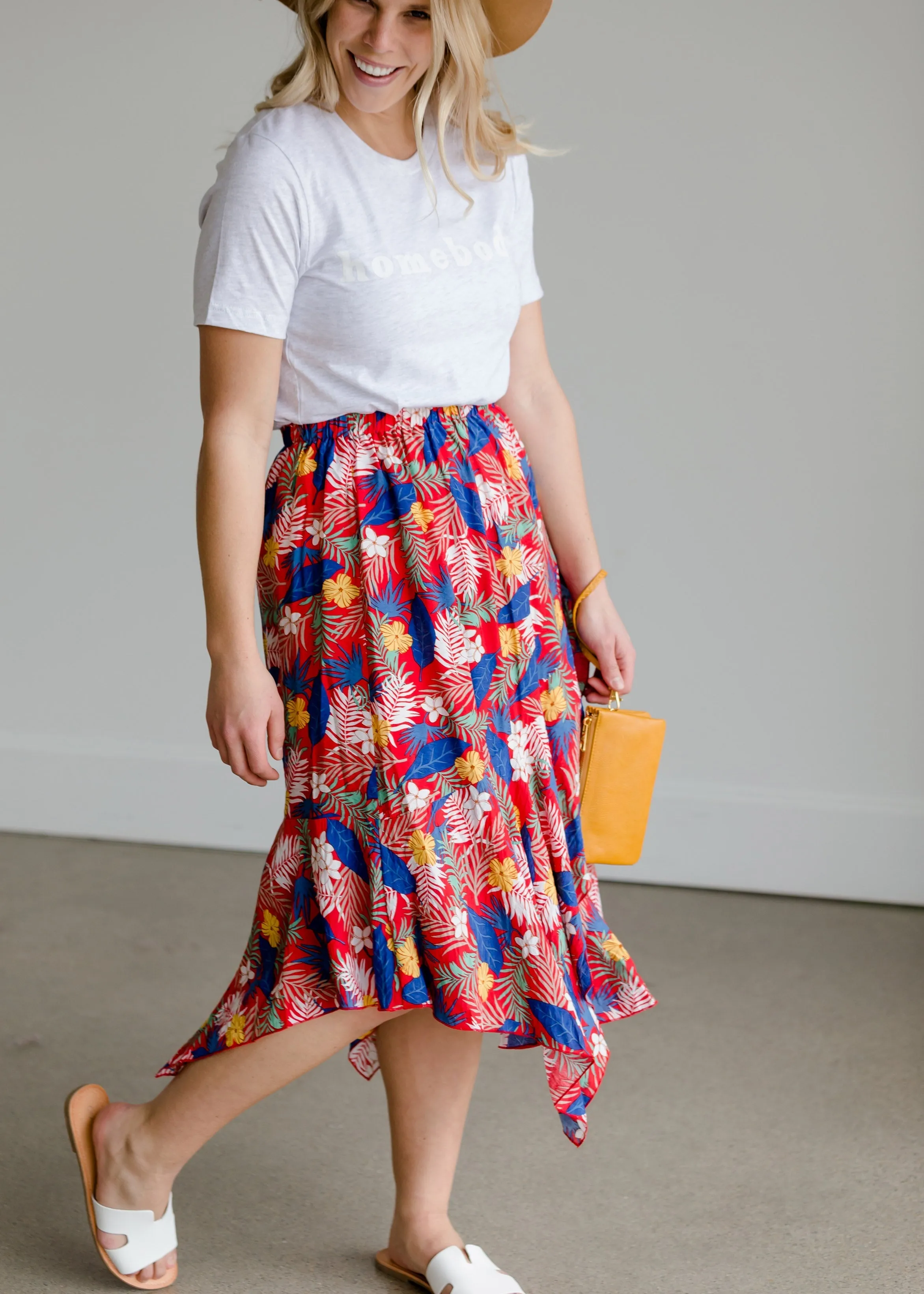 Tropical Hankerchief Hem Midi Skirt - FINAL SALE