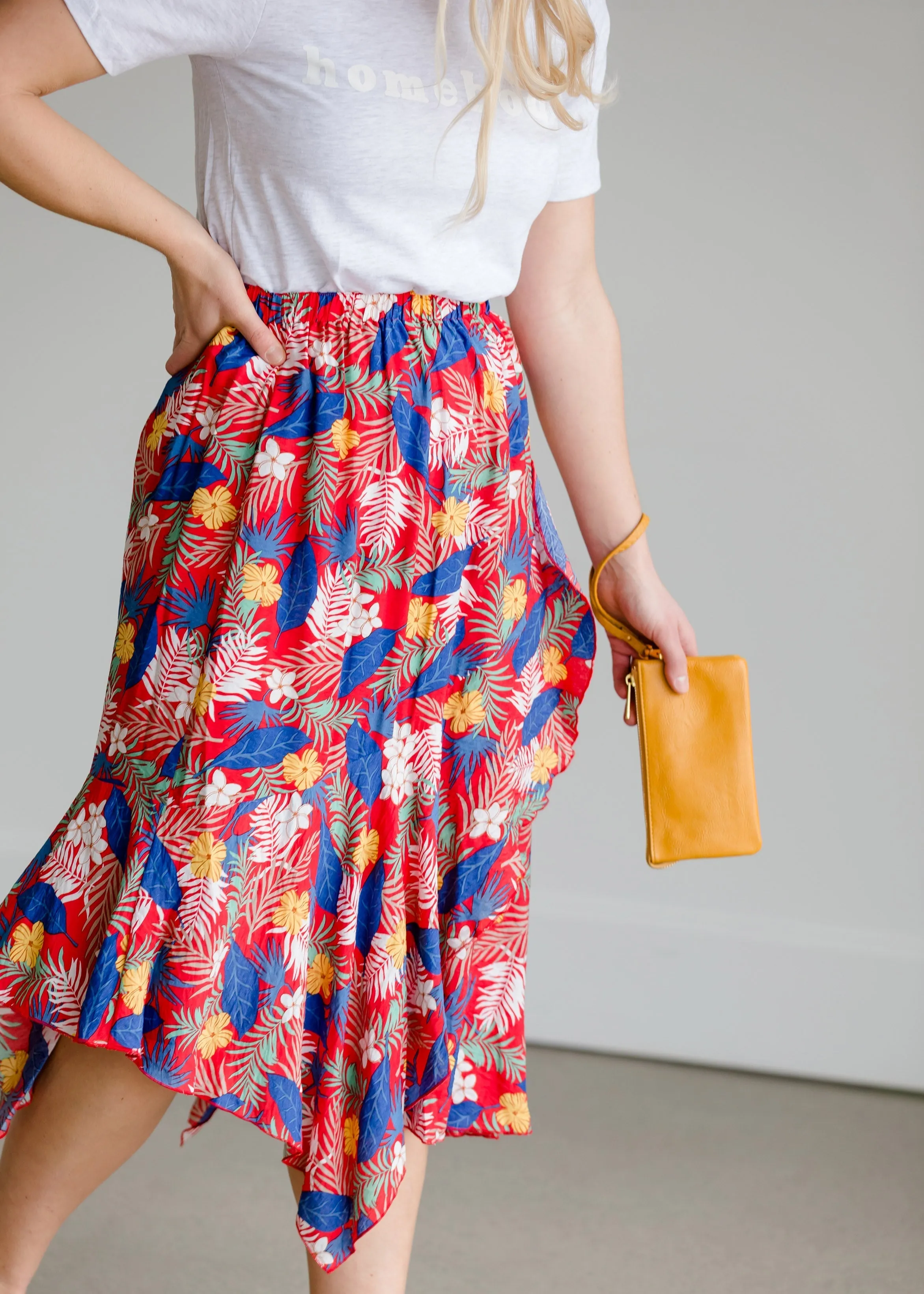 Tropical Hankerchief Hem Midi Skirt - FINAL SALE