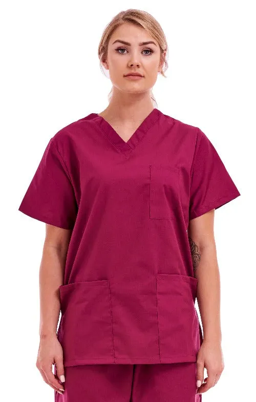 Unisex Medical Hospital Scrub Top | Size XS to 3XL | Maroon Scrubs