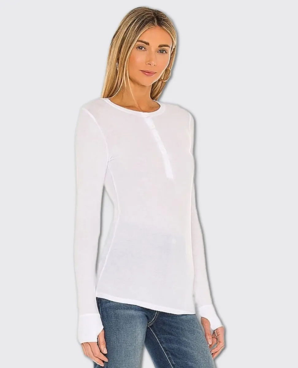 Vance Henley Long Sleeve Top White