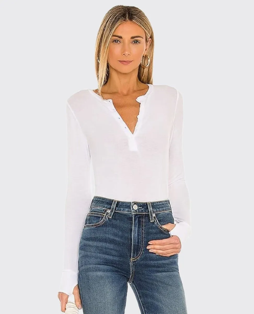 Vance Henley Long Sleeve Top White