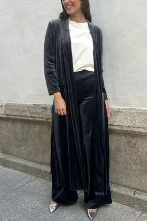 Velvet Slit Long Cardigan Two-piece Pants Suits