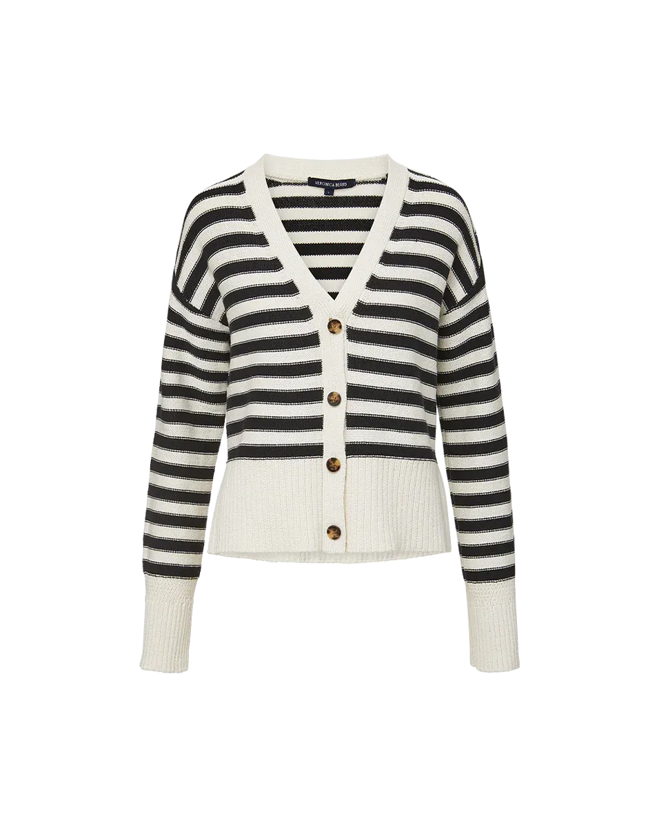 Veronica Beard Saylor Cotton Cardigan Off White Black