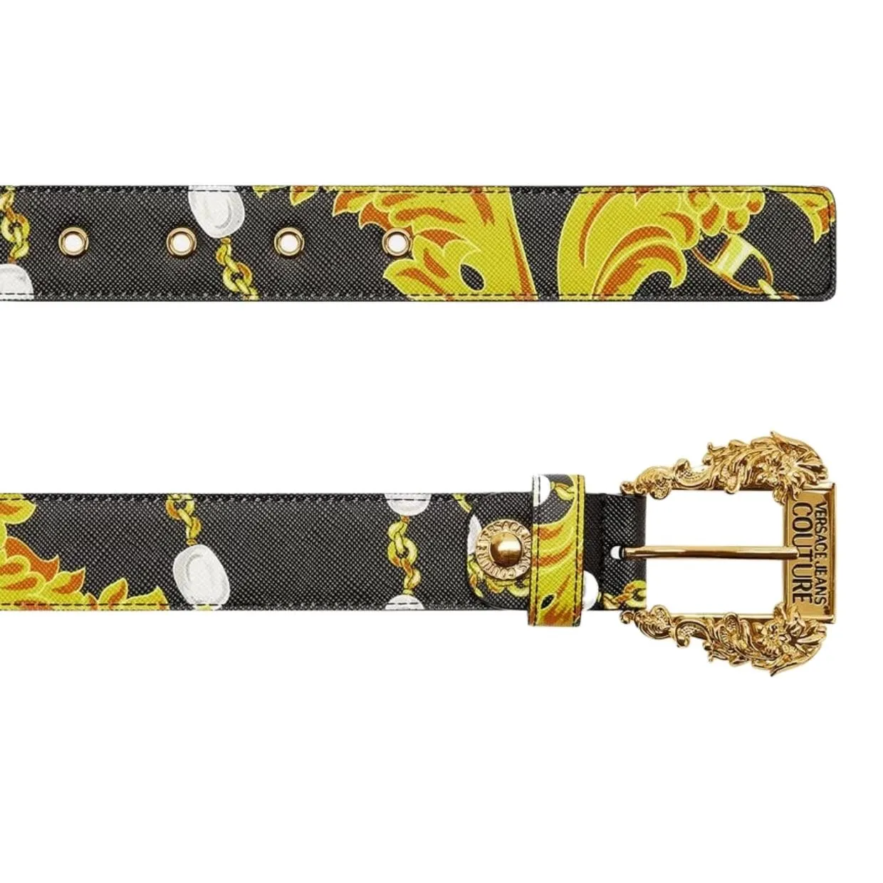 Versace Jeans Couture Baroque Buckle Black Belt