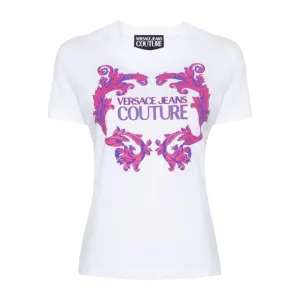 Versace Jeans Couture Logo Baroque Motif White T-Shirt