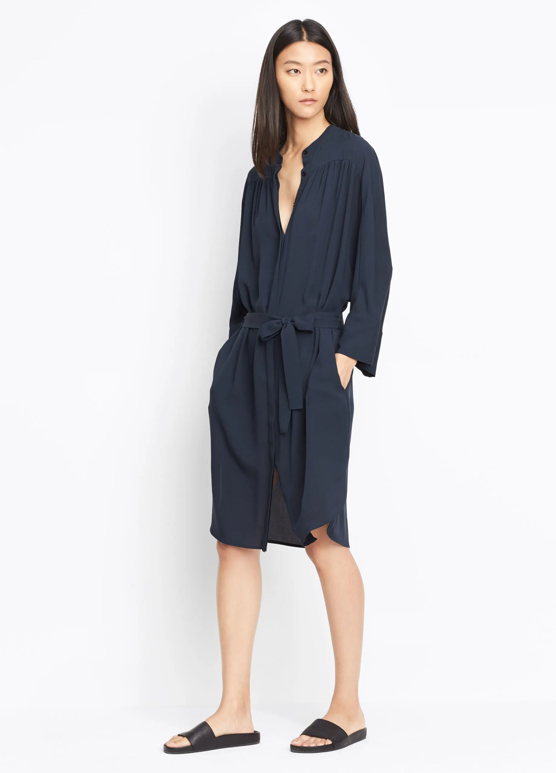 Vince Shirred Shirt Dress, Coastal Blue