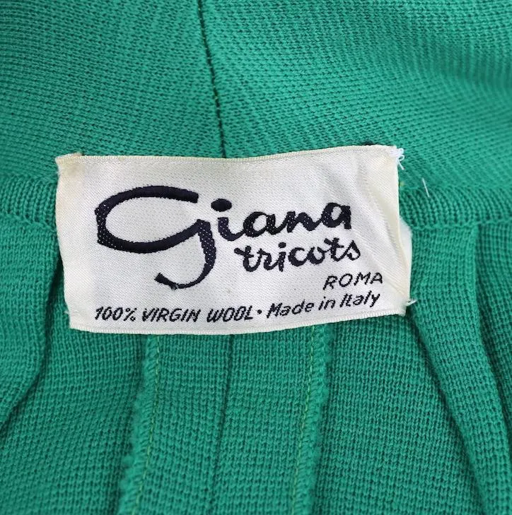 Vintage 1960s Giana Tricots Italian Wool Belted Cardigan Jacket / Kelly Green