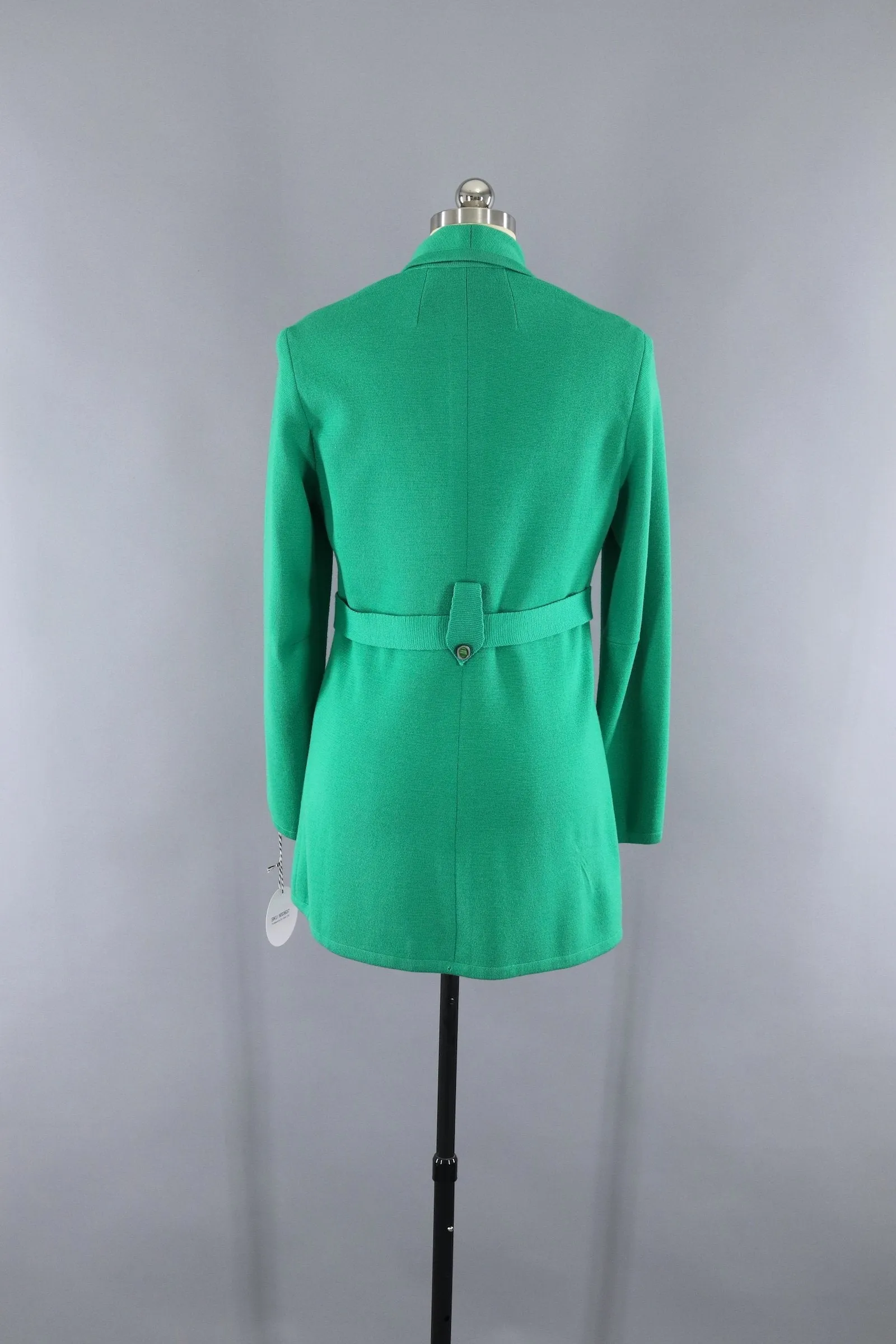 Vintage 1960s Giana Tricots Italian Wool Belted Cardigan Jacket / Kelly Green