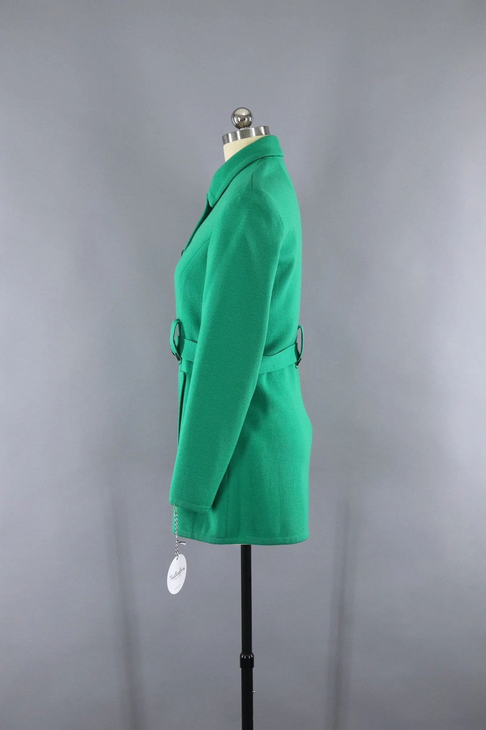 Vintage 1960s Giana Tricots Italian Wool Belted Cardigan Jacket / Kelly Green