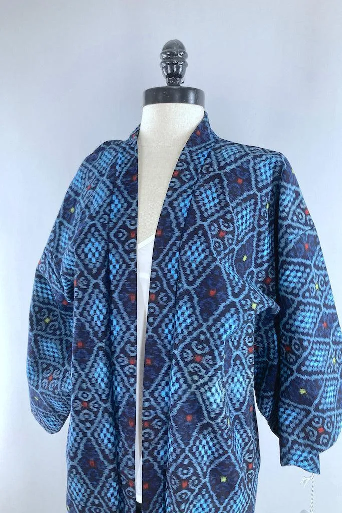 Vintage Blue Ikat Cotton Kimono Cardigan