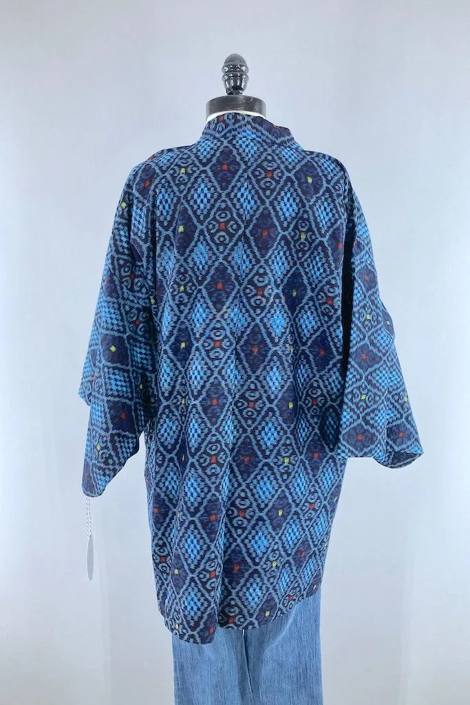 Vintage Blue Ikat Cotton Kimono Cardigan