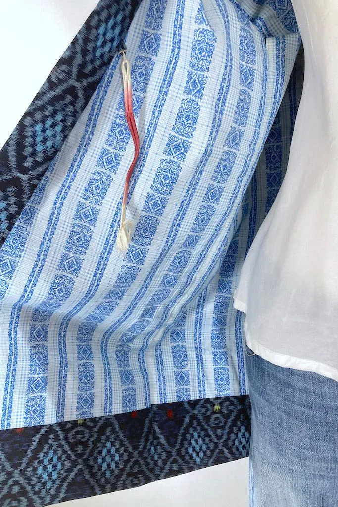 Vintage Blue Ikat Cotton Kimono Cardigan