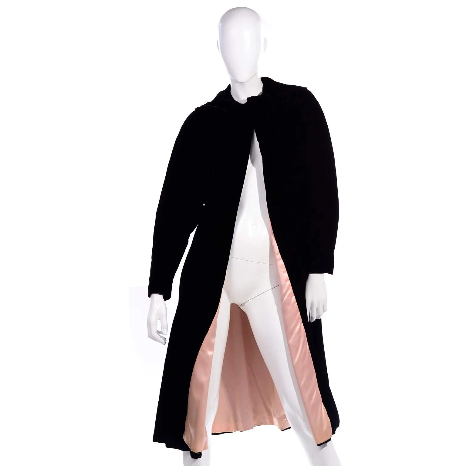 Vintage Migrim Black Velvet Evening Opera Coat W Pink Satin Lining