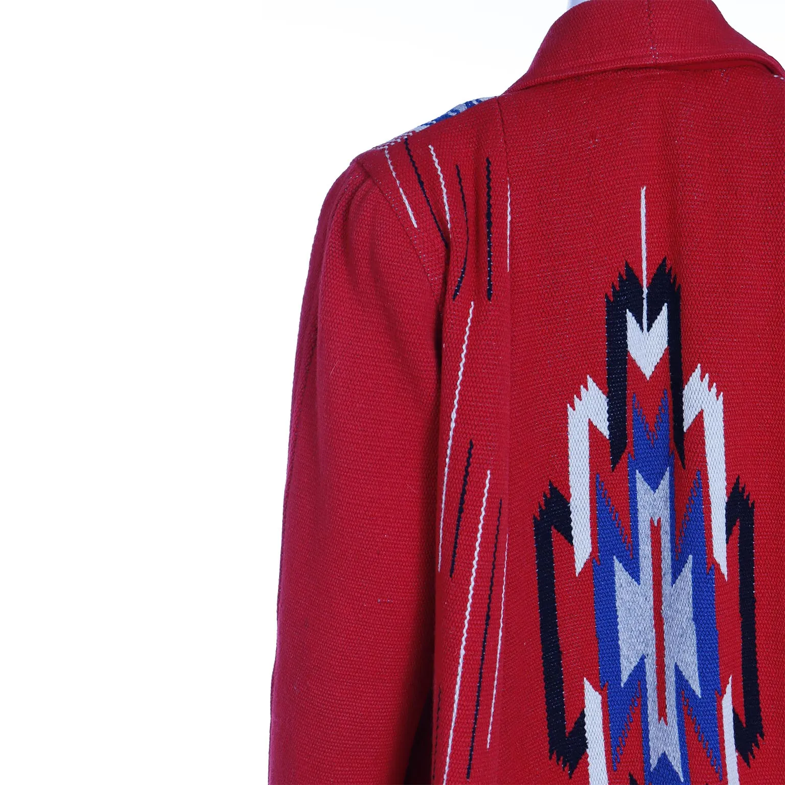 Vintage Red Chimayo Blanket Coat w Concho Style Silver Metal Buttons