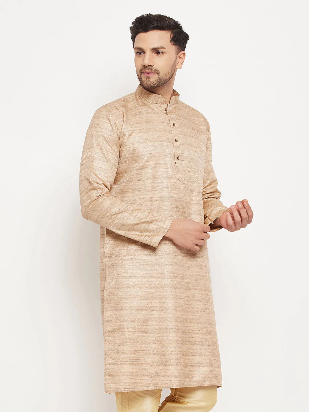 VM BY VASTRAMAY Men's Beige Silk Blend Kurta