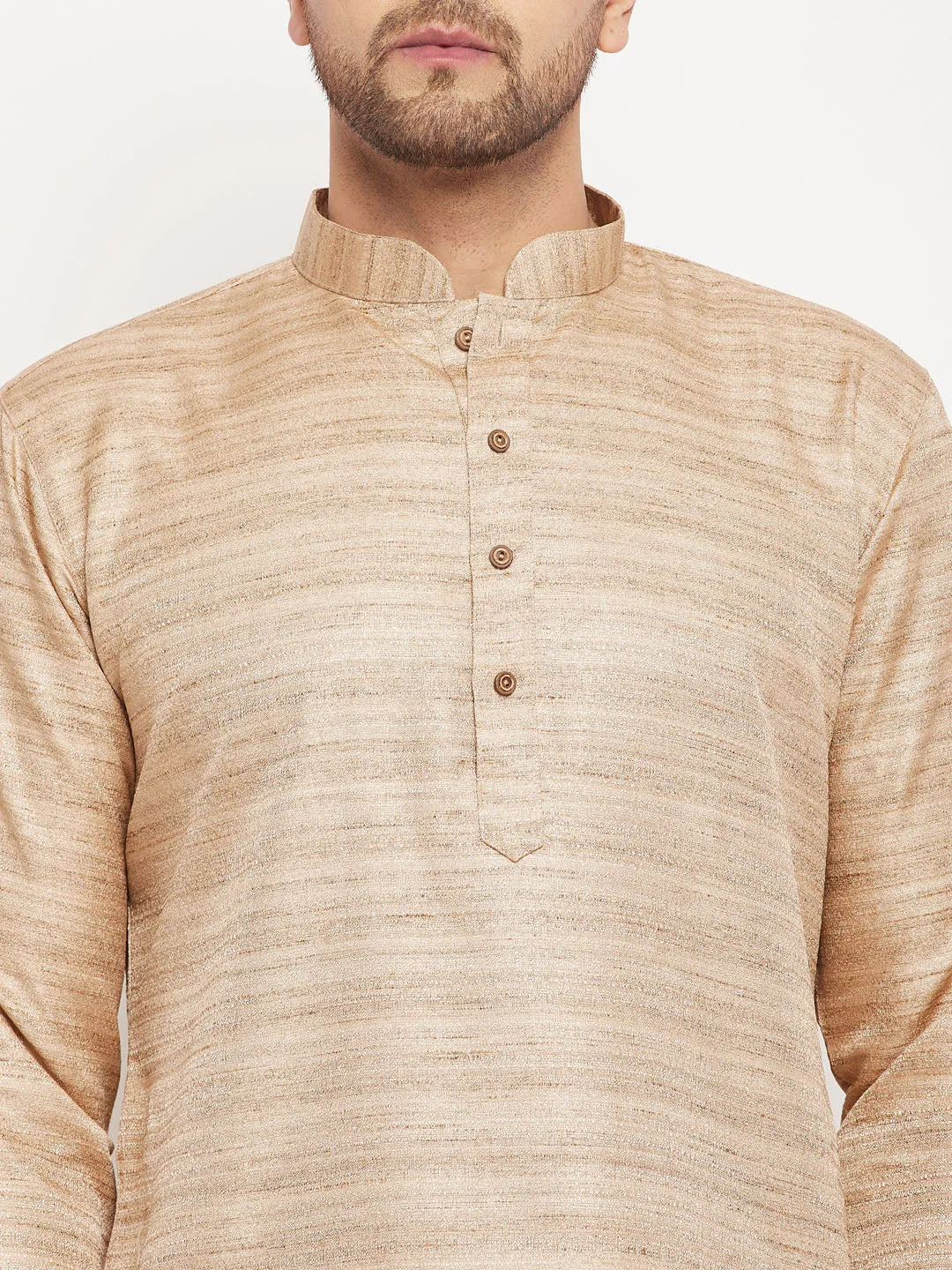 VM BY VASTRAMAY Men's Beige Silk Blend Kurta