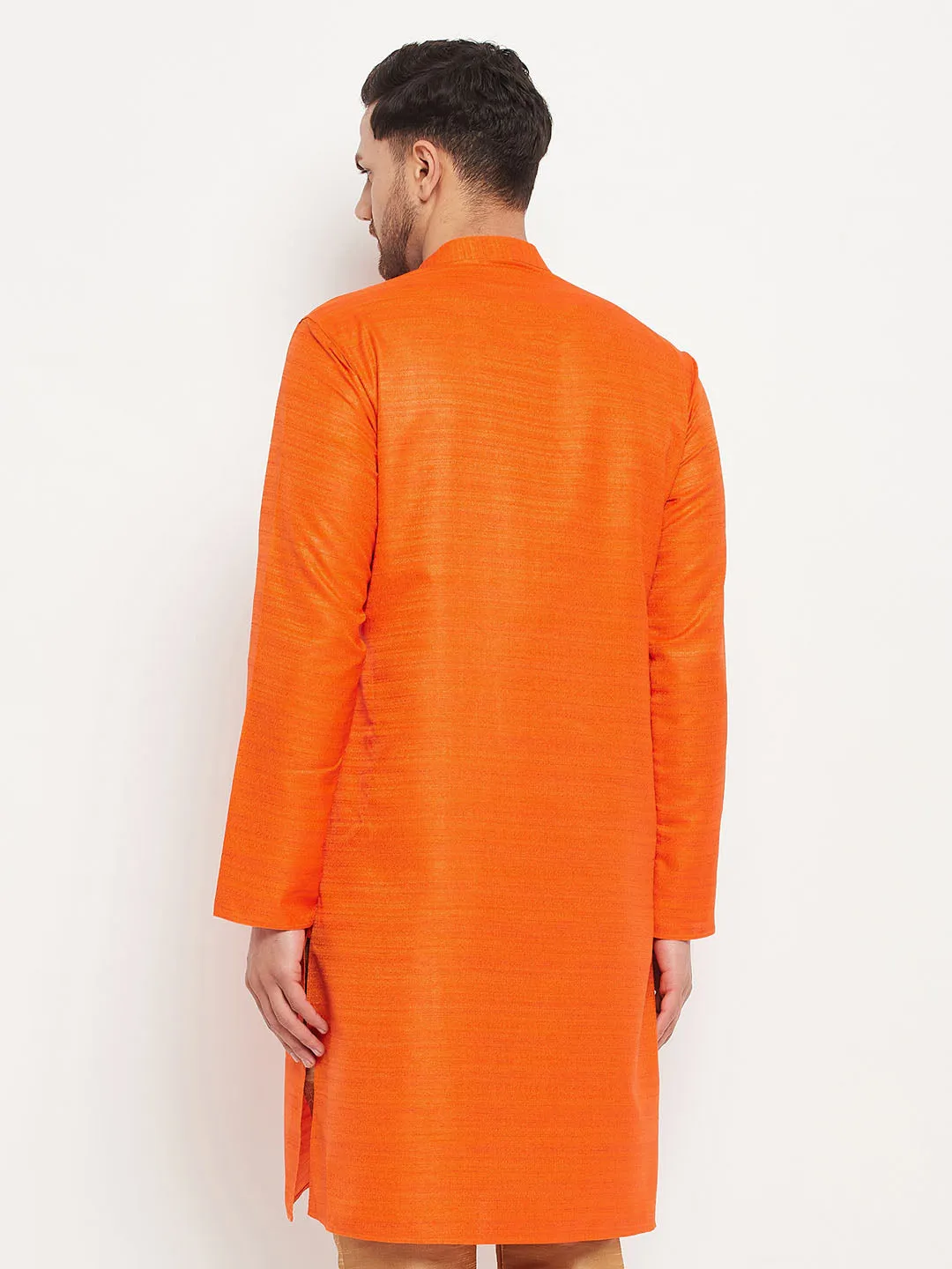 VM BY VASTRAMAY Men's Orange Silk Blend Kurta