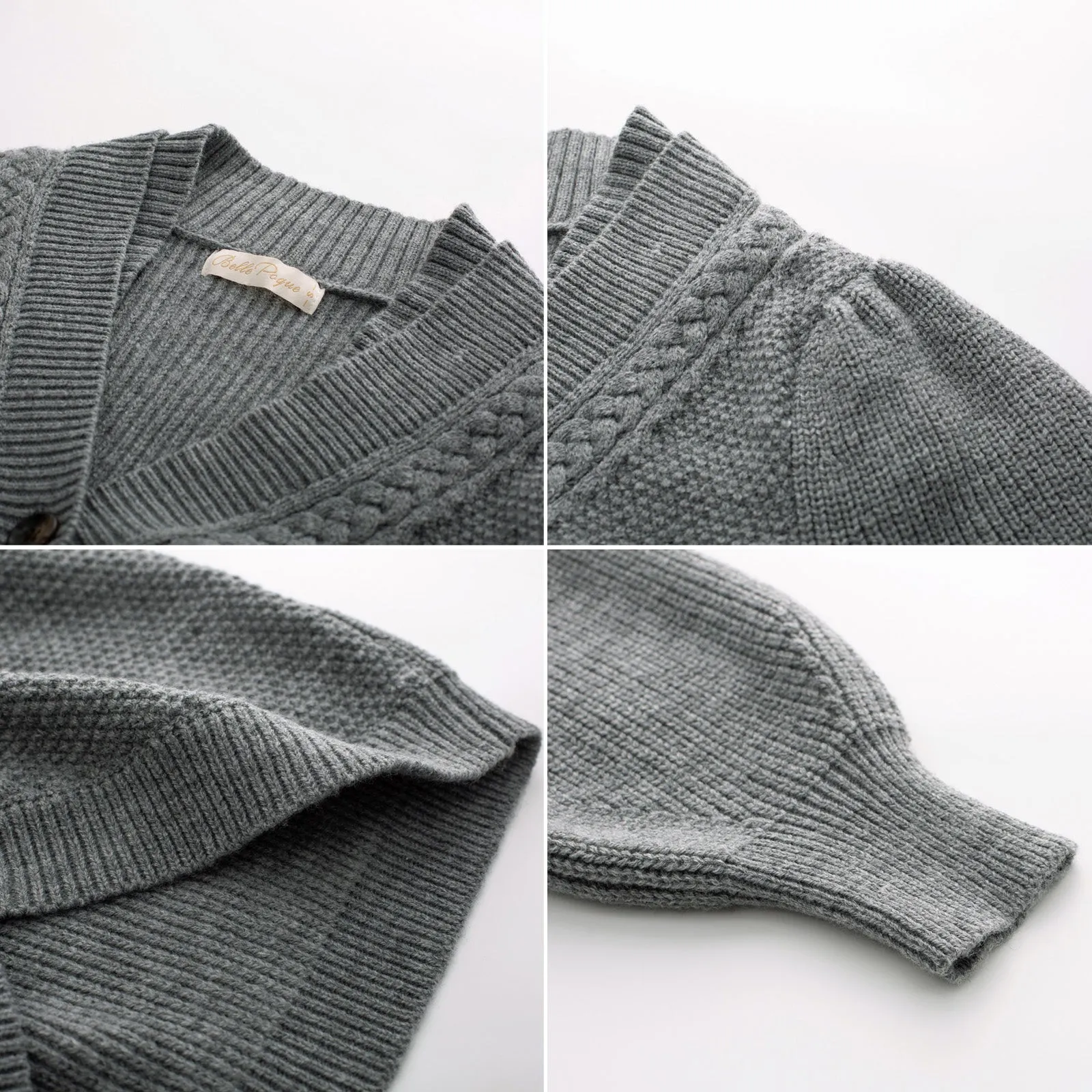 Waffle Knit Button-Down Cardigan Sweater Long Sleeve Vintage Chunky Cable Coats