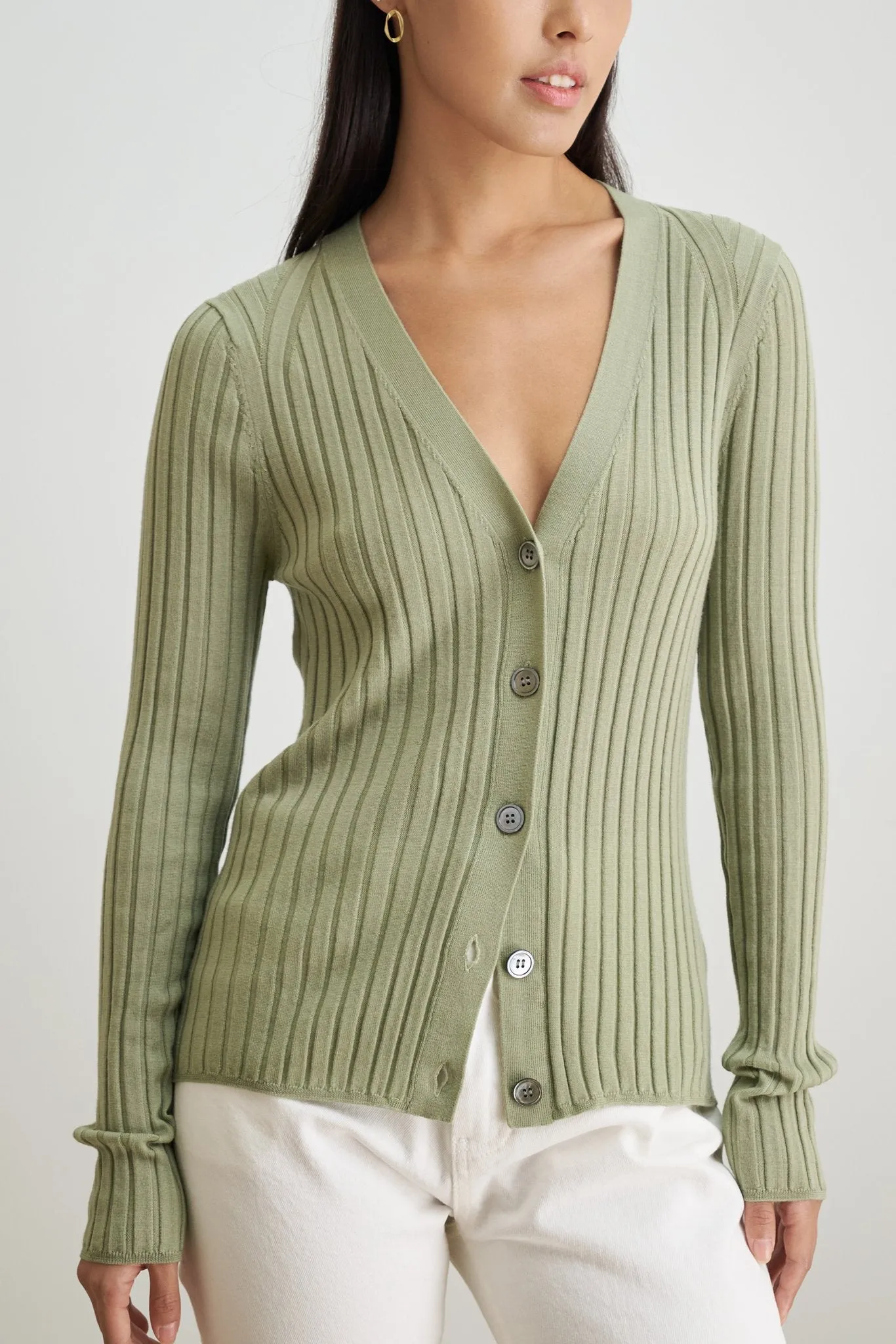 WENDY merino wool slim-fit cardigan (Green)