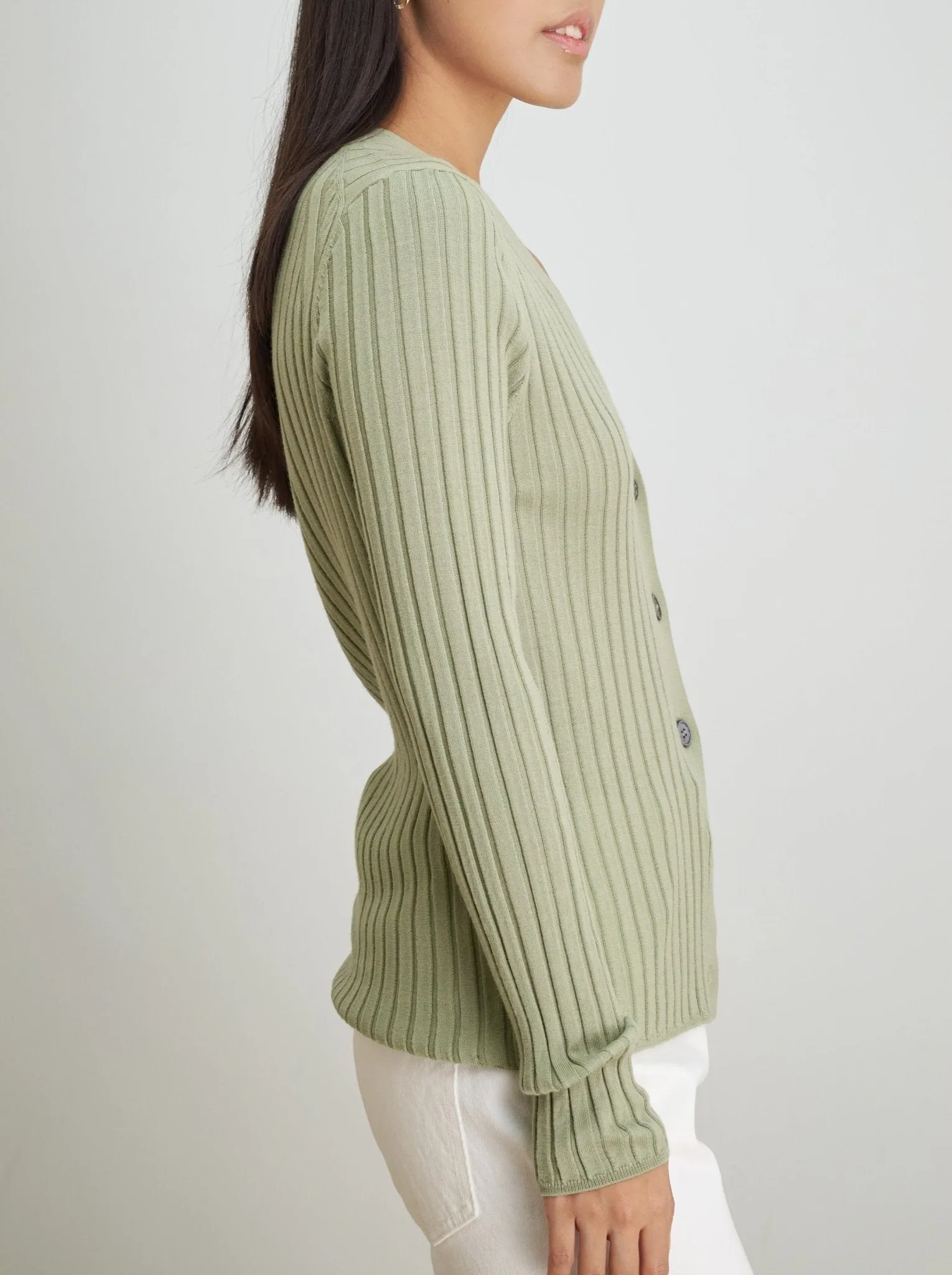 WENDY merino wool slim-fit cardigan (Green)