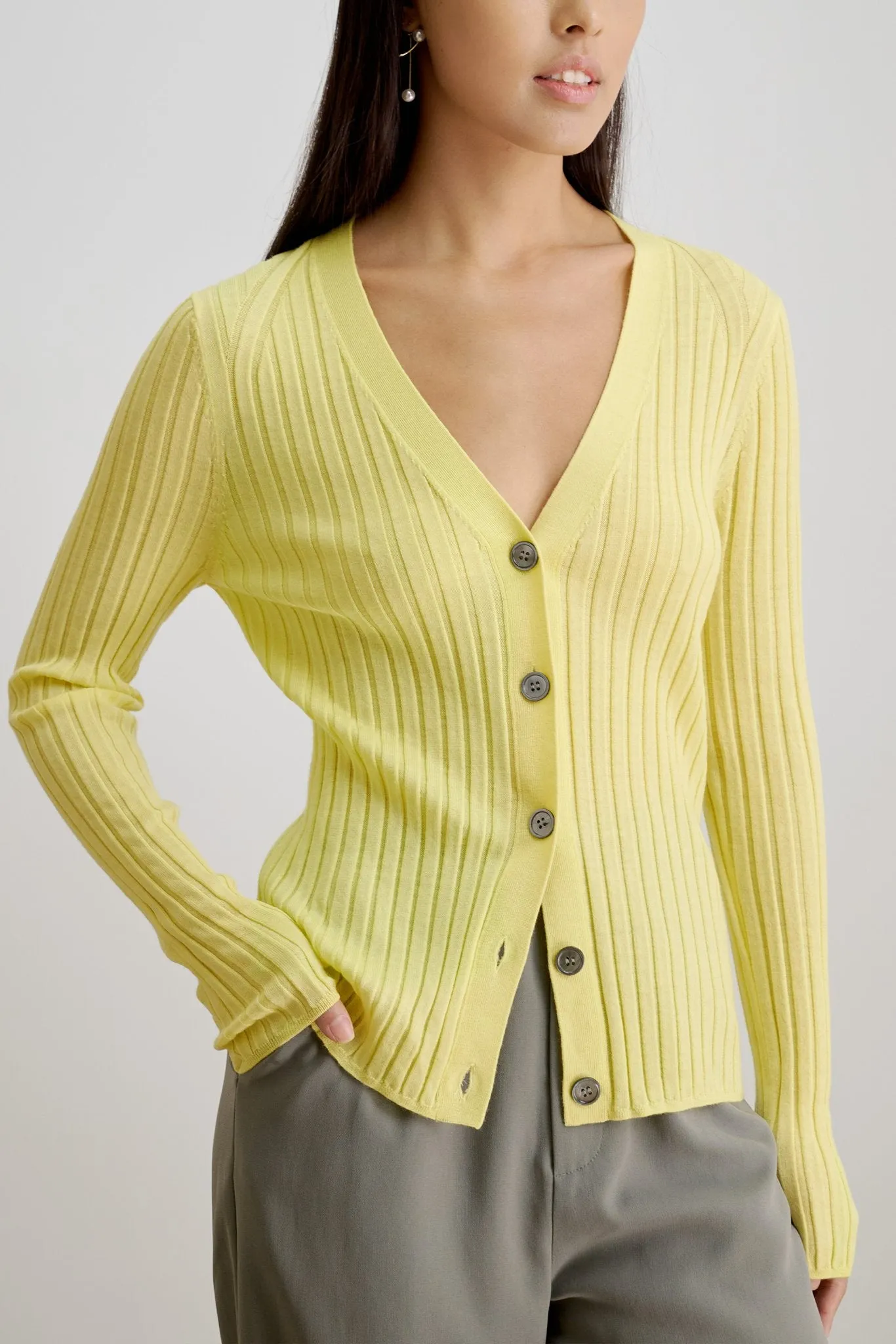 WENDY merino wool slim-fit cardigan (Yellow)