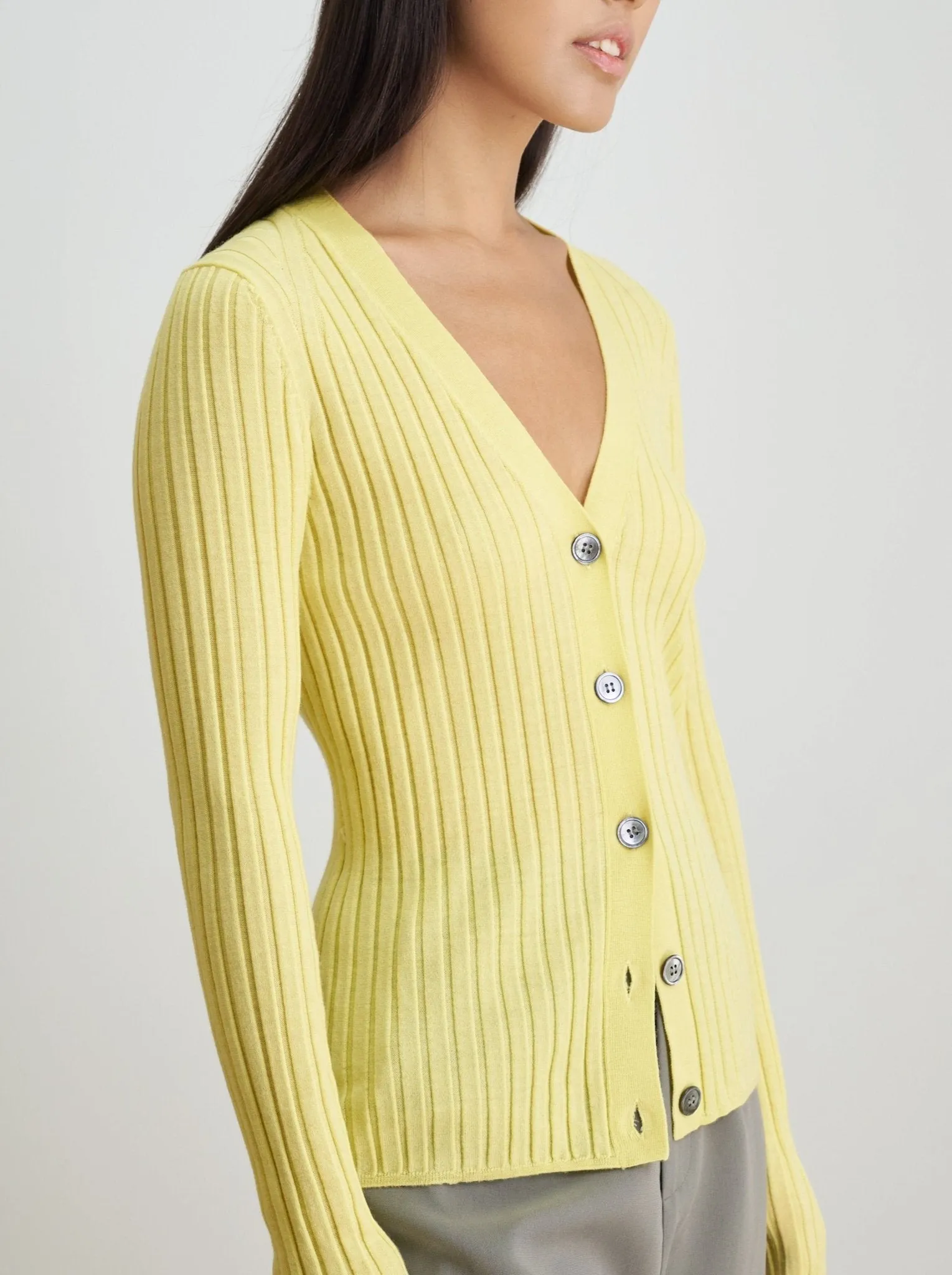 WENDY merino wool slim-fit cardigan (Yellow)