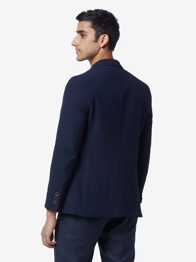 WES Formals Navy Slim-Fit Textured Blazer