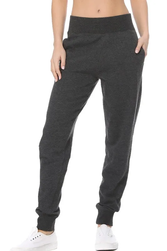 Wesley Wide Elastic Waistband Fleece Joggers // 4 COLORS