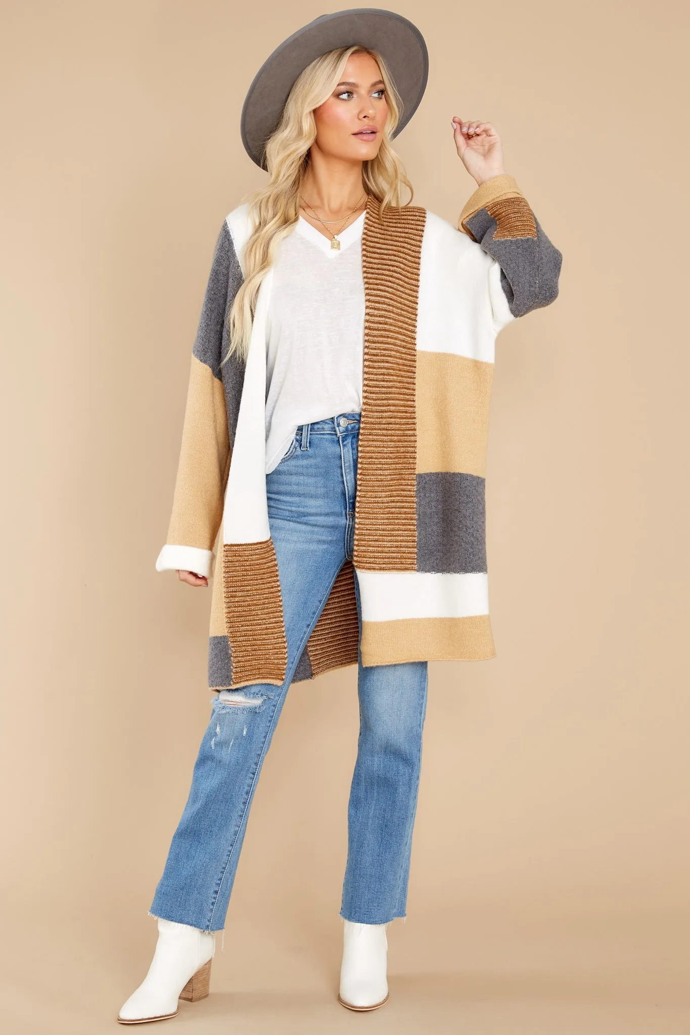 Whisked Away Tan Colorblock Cardigan