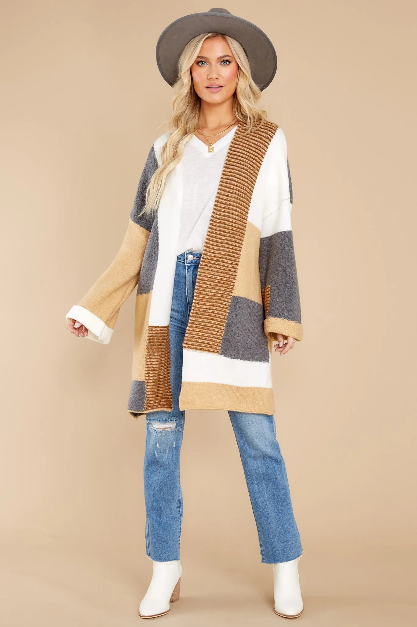 Whisked Away Tan Colorblock Cardigan