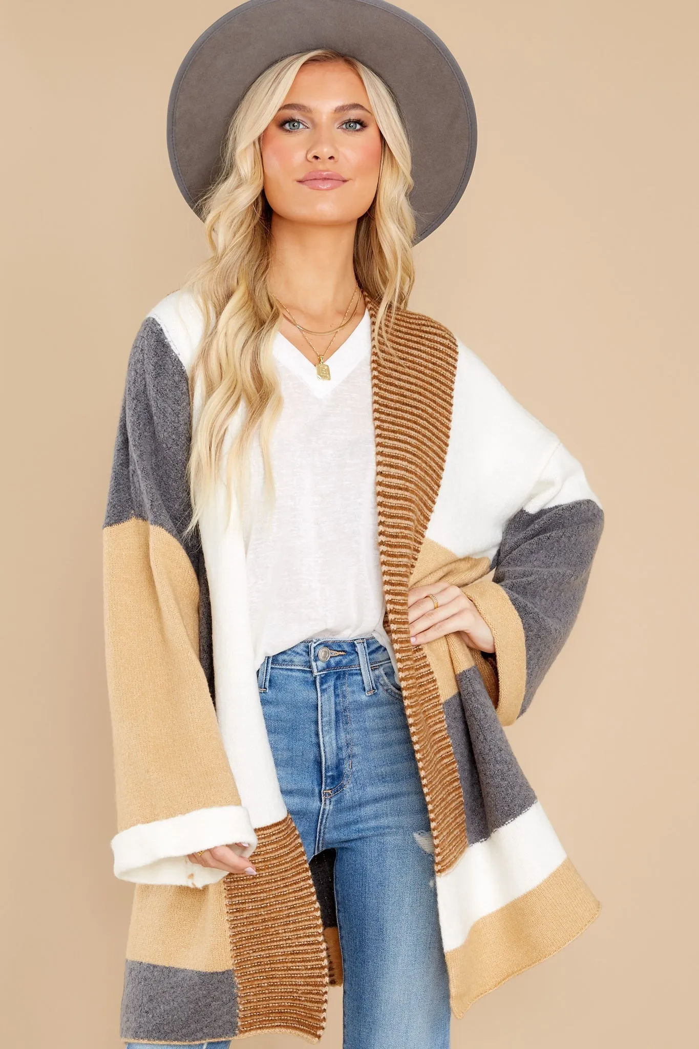 Whisked Away Tan Colorblock Cardigan