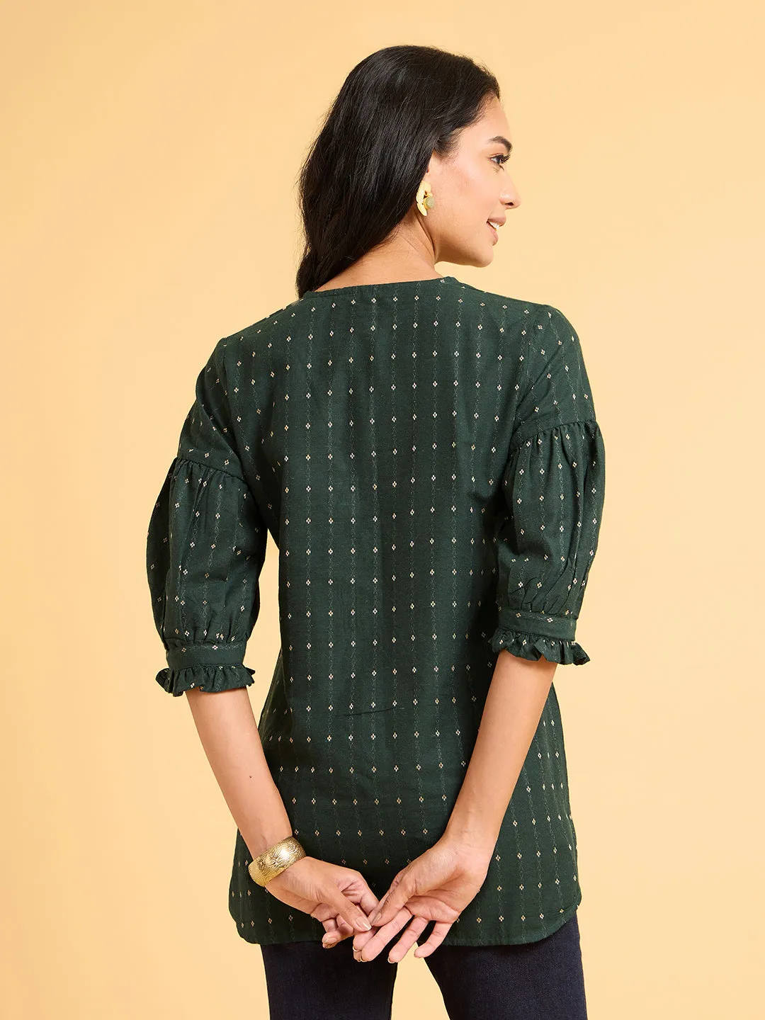 Whispers of Wilderness Green Ruffled Tunic