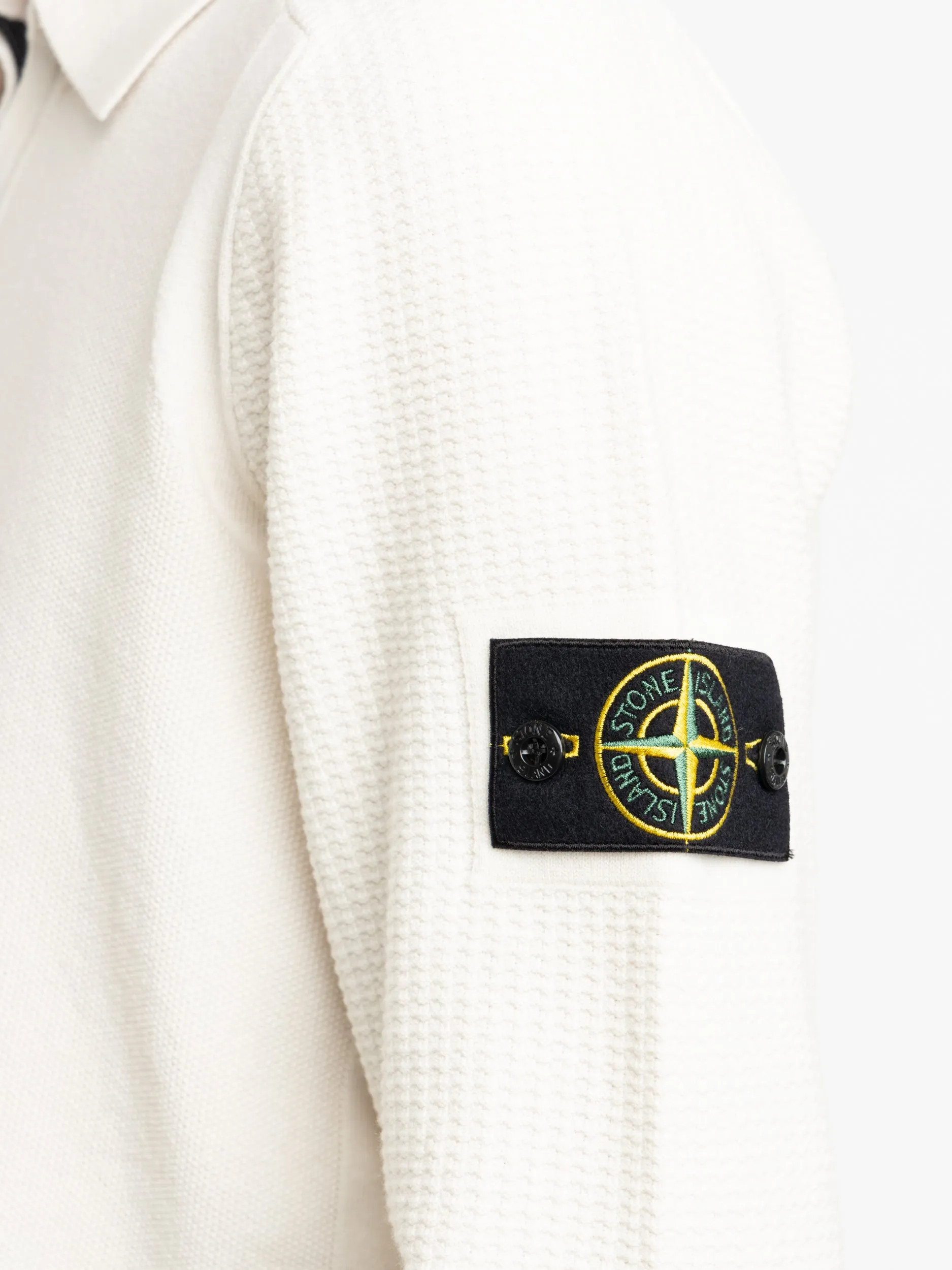 White Compass-Badge Knitted Polo Shirt