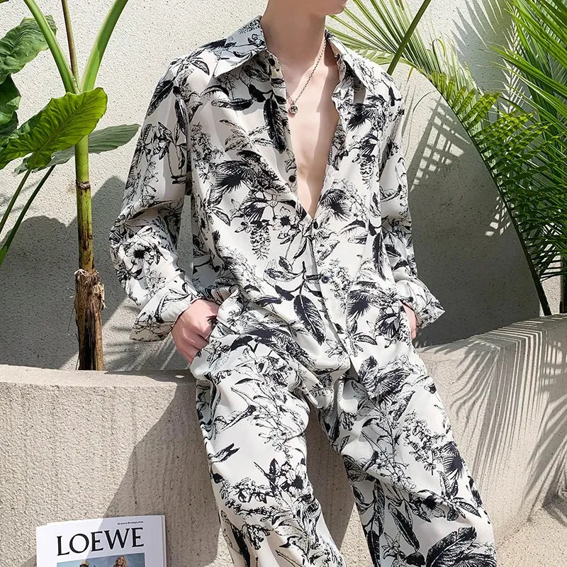 WIAOFELLAS  -  Luxury Printed Suit 2 Piece Set Ice Breathable Oversized Blazer Trousers Business Formal Casual Suits Party Prom nightclub suits