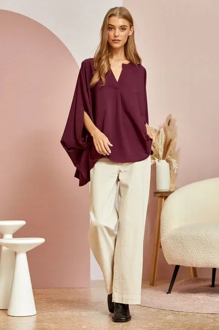 Wine Poncho Blouse