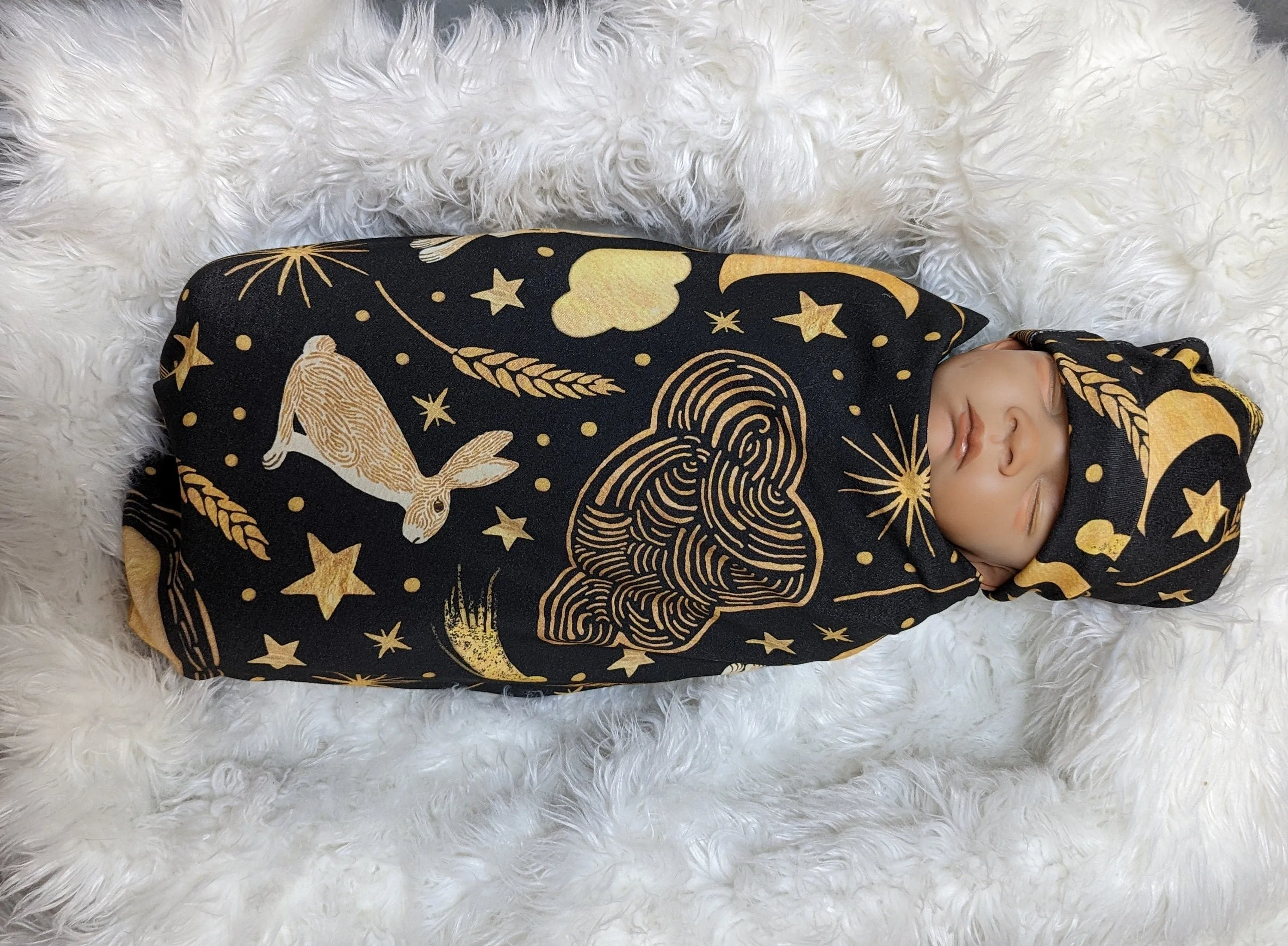 Witchy Baby Wrap with Celestial Moon  Stars Swaddle Set - Perfect for Your Boho Moon Nursery