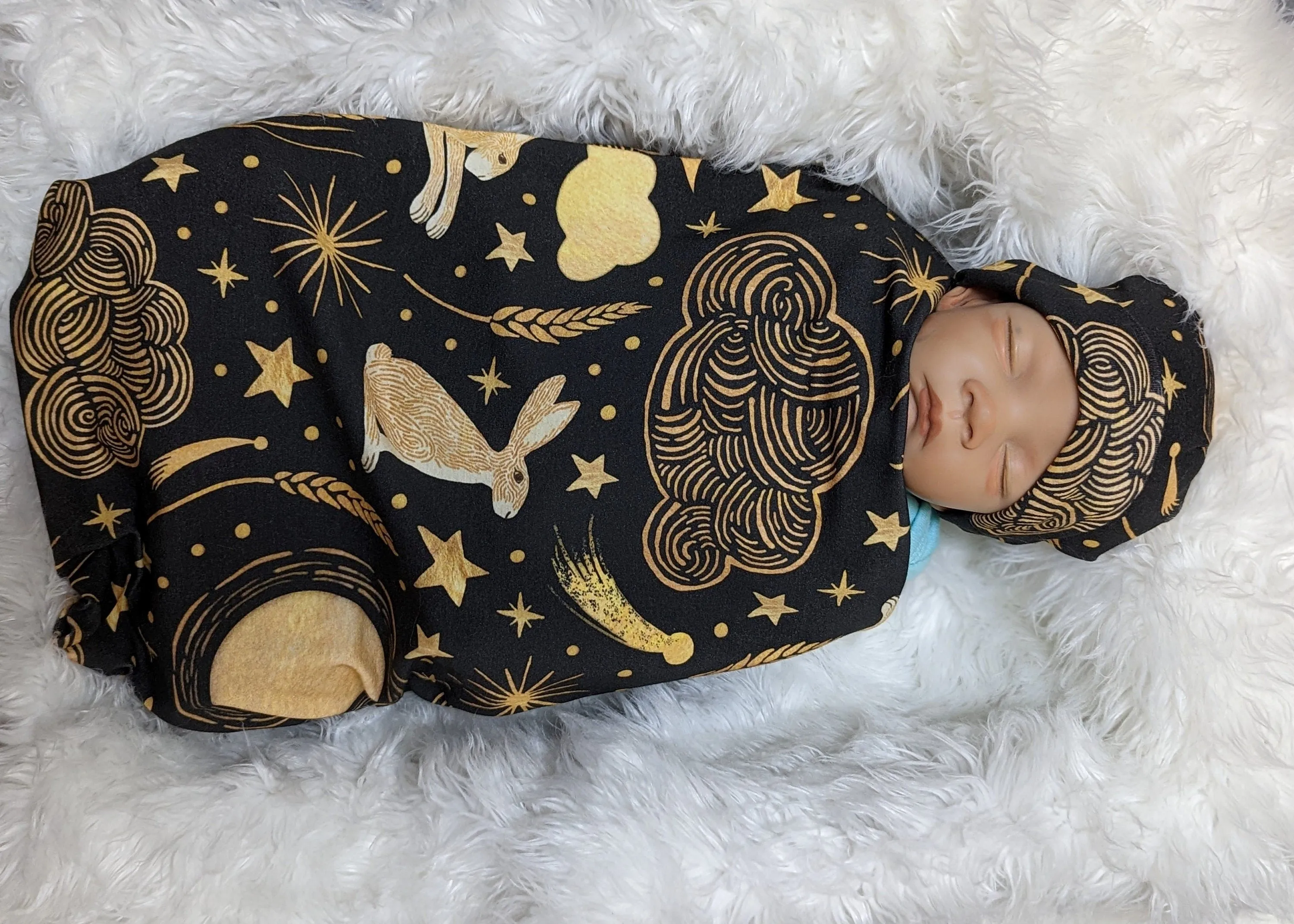 Witchy Baby Wrap with Celestial Moon  Stars Swaddle Set - Perfect for Your Boho Moon Nursery