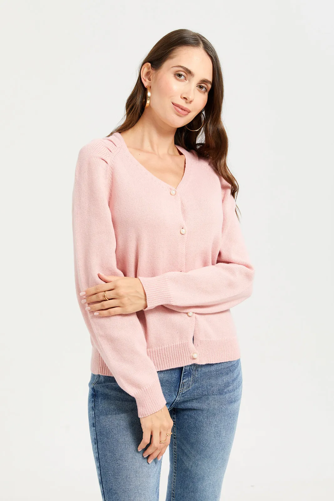 Women Pink Soft Jersey Cardigan