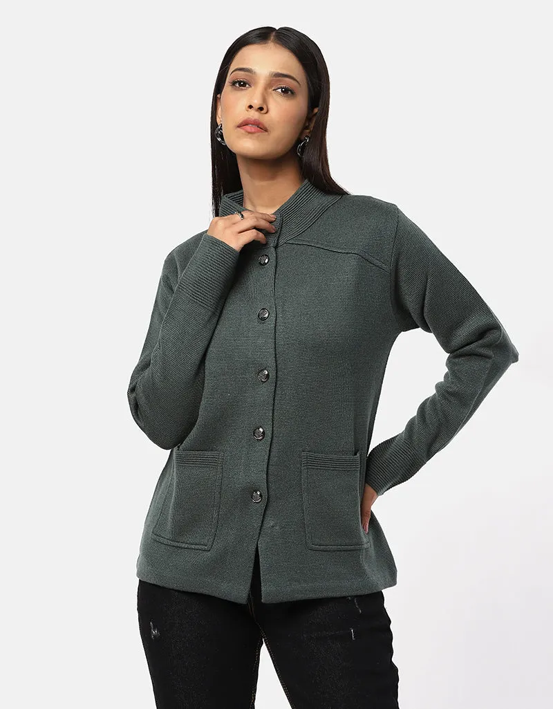 Women Woolen Ban Neck With Front Pocket