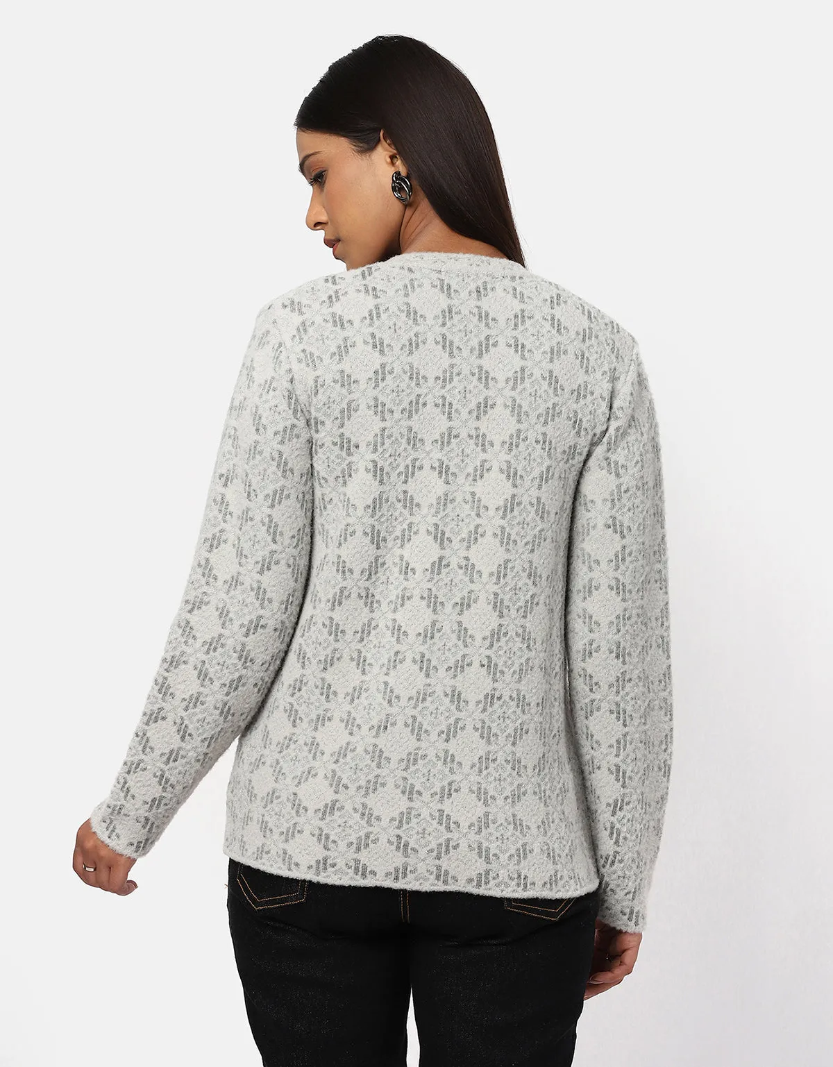 Women Woolen V-Neck Fancy Cardigan