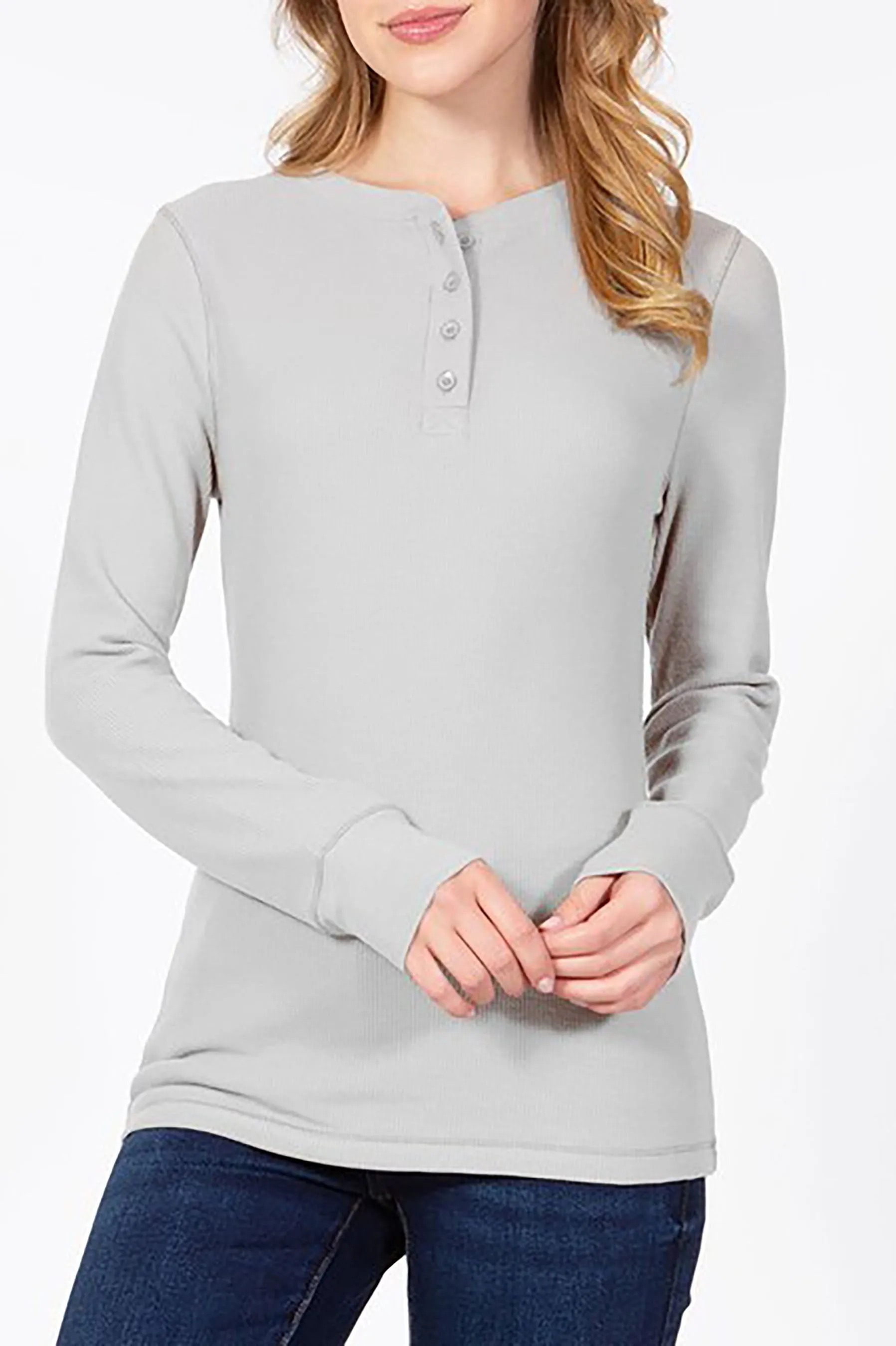 Women's Casual Long Sleeve Henley Neck Thermal Top