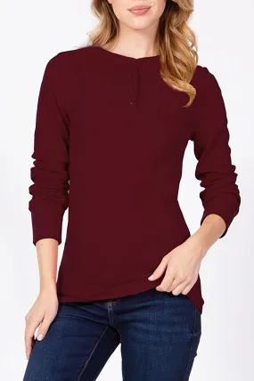 Women's Casual Long Sleeve Henley Neck Thermal Top