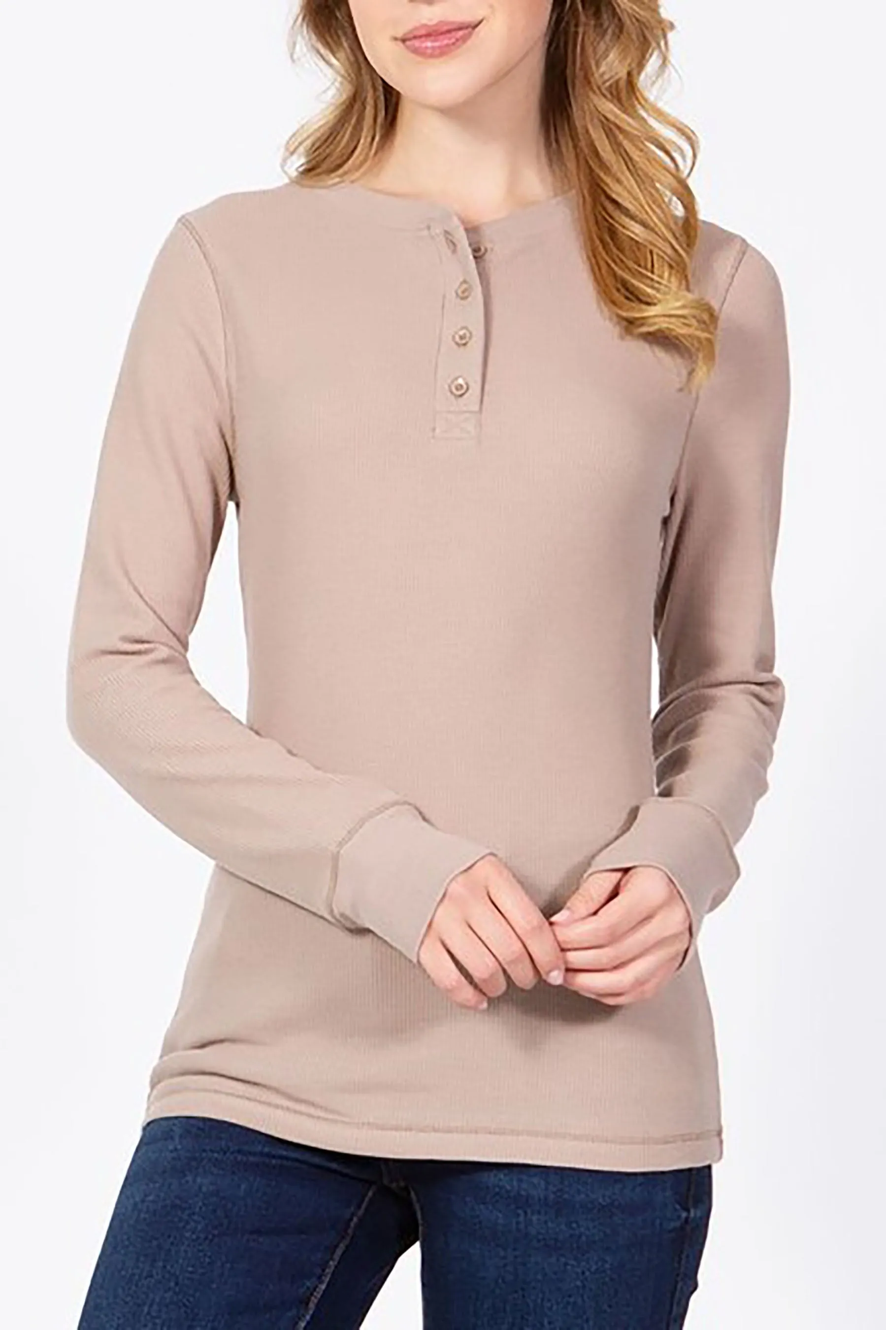 Women's Casual Long Sleeve Henley Neck Thermal Top