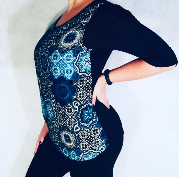 Womens Graphic Print Shirt  Black/Blue Sizes S/M/L