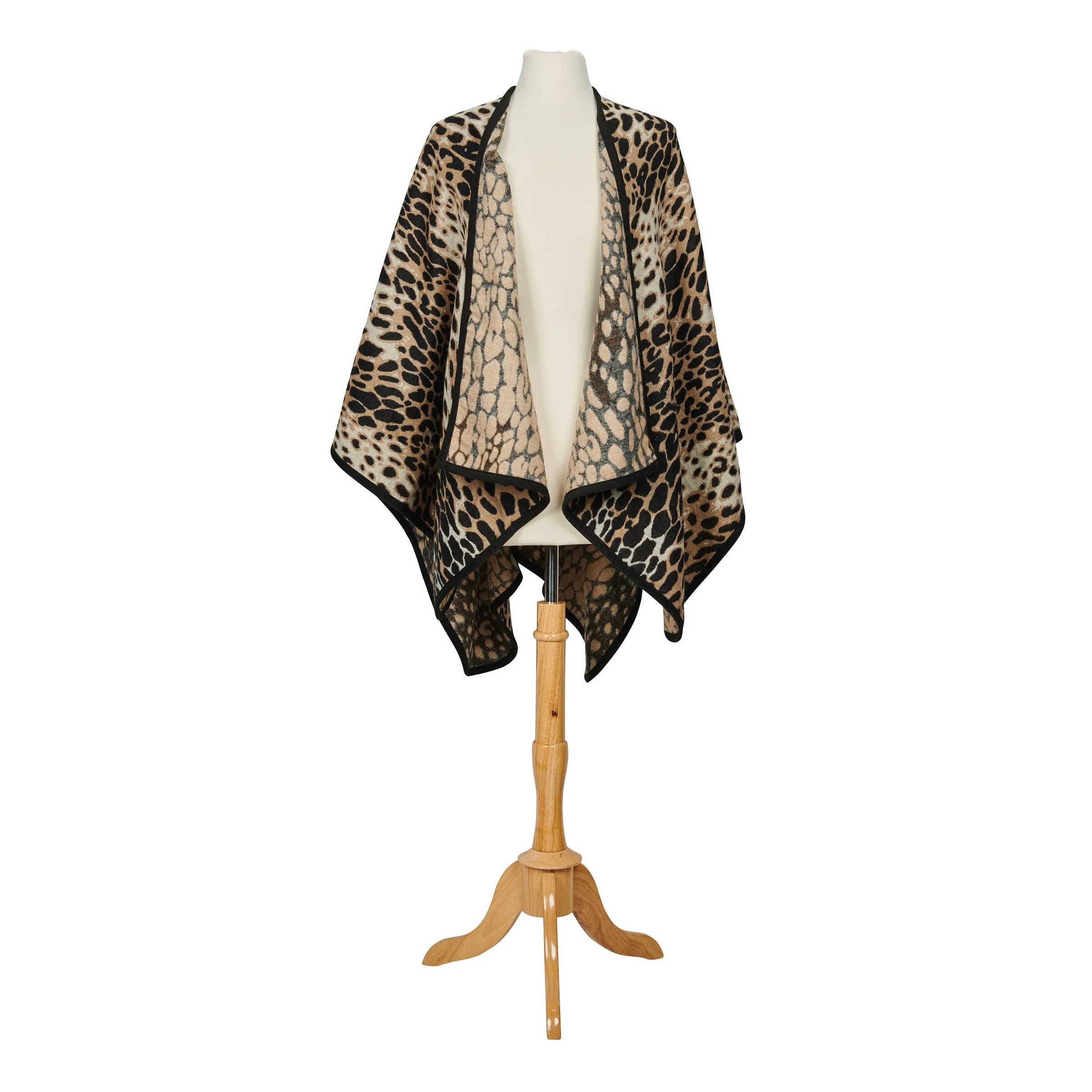 Women's Leopard Print Open Front Poncho