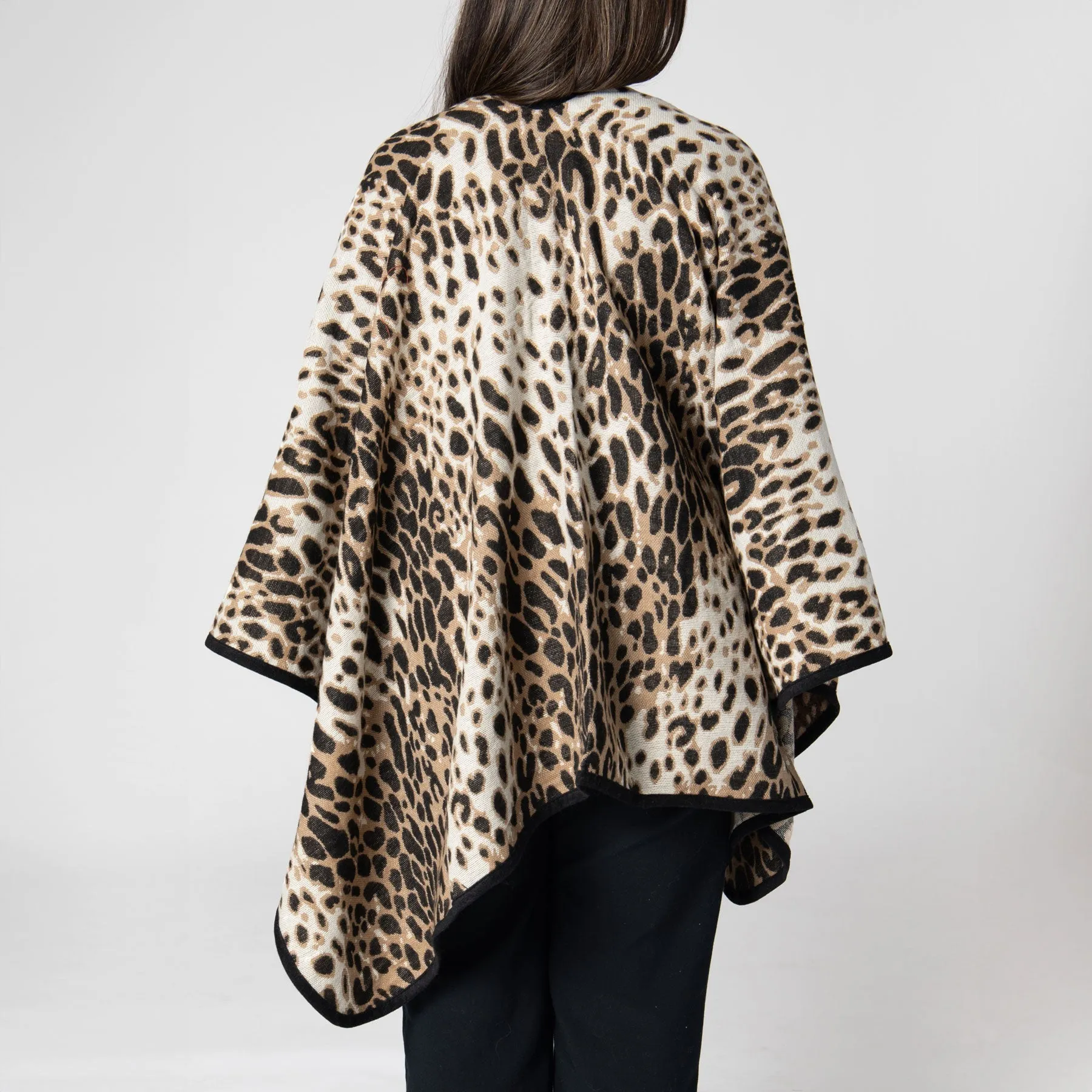 Women's Leopard Print Open Front Poncho