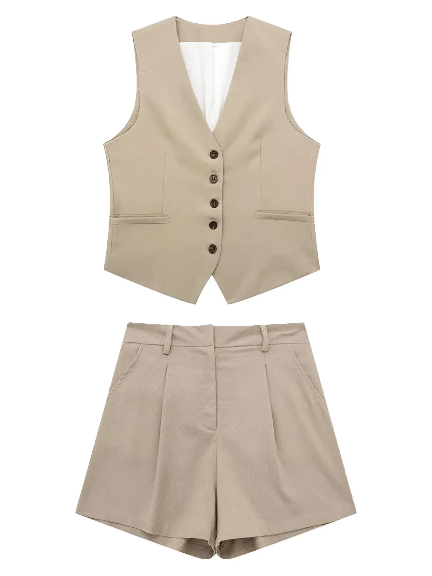 Women's Slim-Fit Sleeveless Suit Vest   High Waist Shorts Causal Set