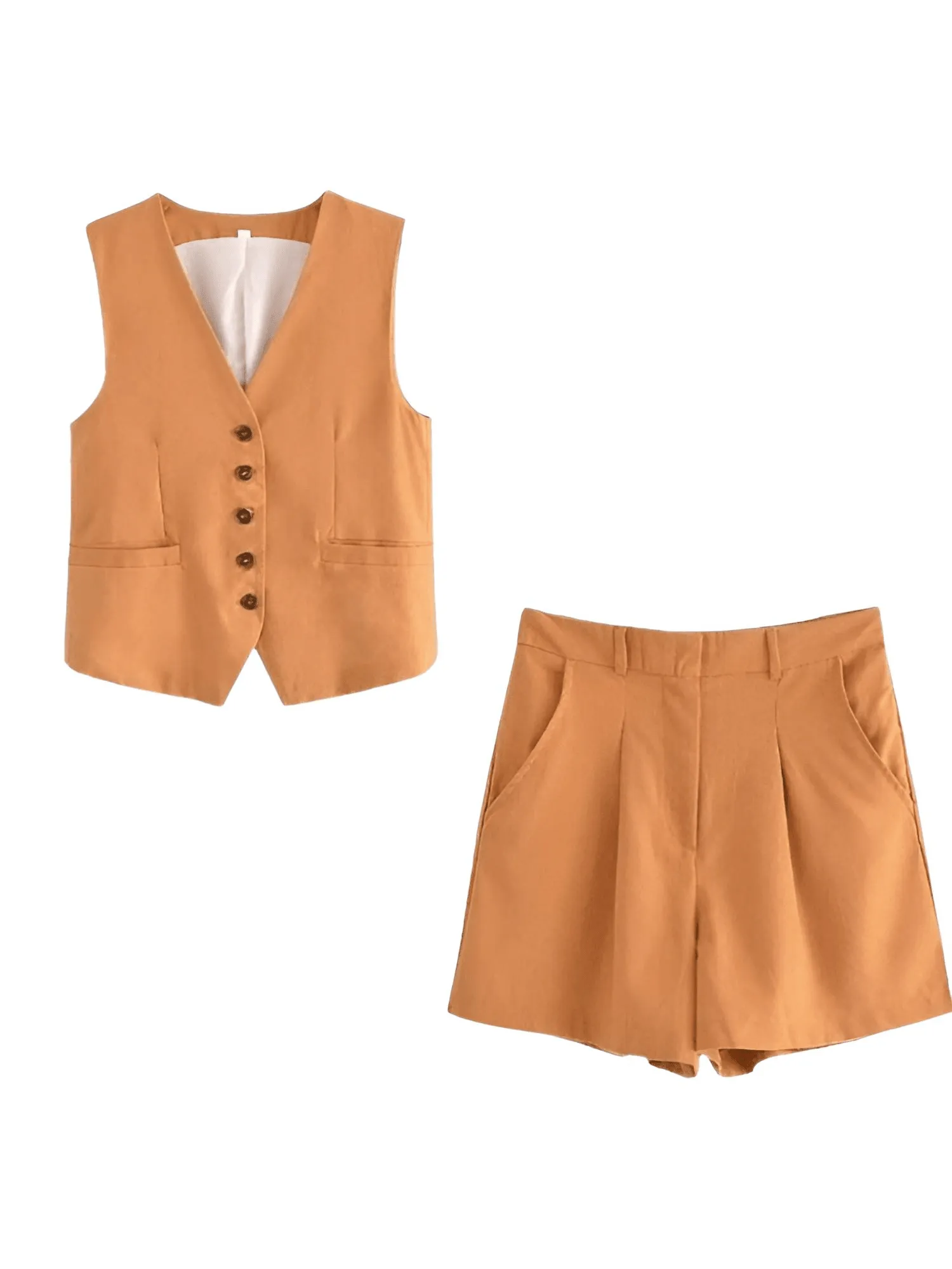 Women's Slim-Fit Sleeveless Suit Vest   High Waist Shorts Causal Set