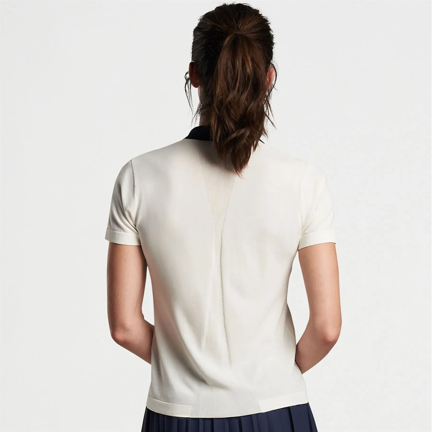 Womens Stuart Collared Performance Sweater White/Navy - SS24