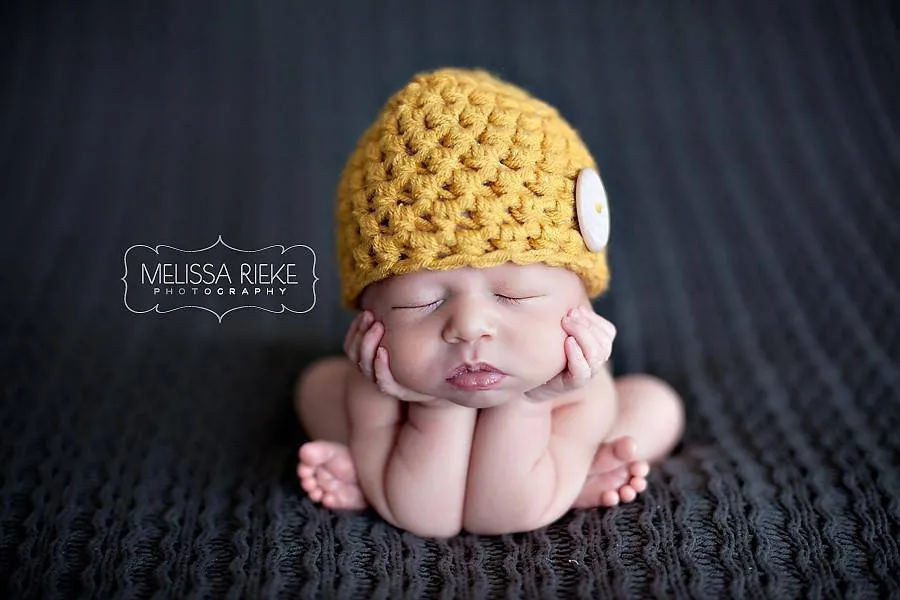 Yellow Newborn Button Baby Hat